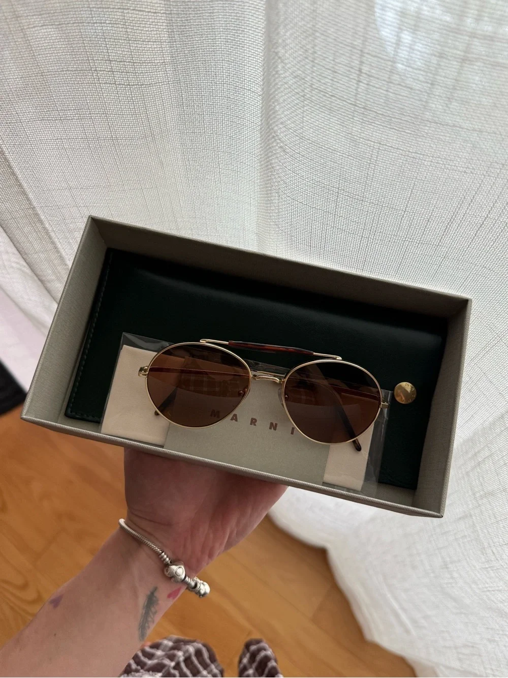Marni Gold Frame Sunglasses with Brown Lenses and Tortoiseshell Temples